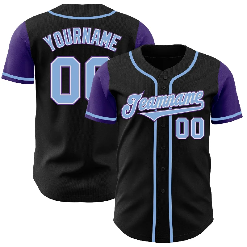 Baseball Jersey Striped-Custom Black Light Blue-Purple Authentic Two Tone Baseball Jersey