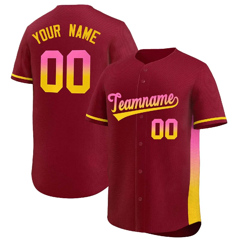 Baseball Jersey Checkered-Custom Crimson Pink-Gold Personalized Gradient Font And Side Design Authentic Baseball Jersey