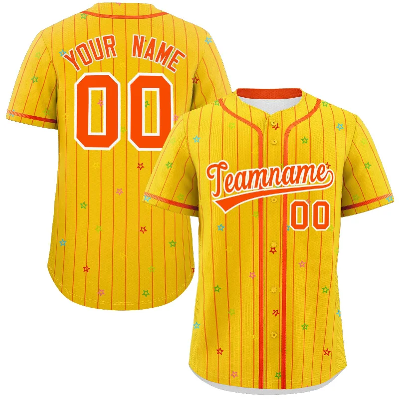 Baseball Jersey Road Trip-Custom Gold Orange Stripe Fashion Personalized Star Pattern Authentic Baseball Jersey