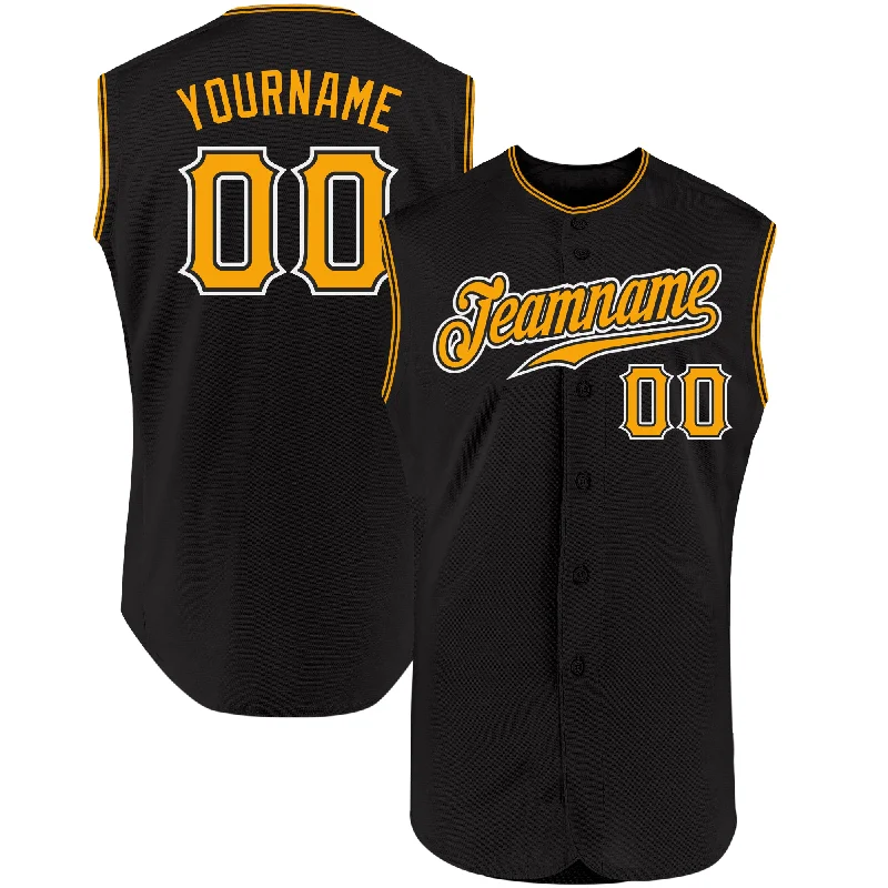 Baseball Jersey Unisex-Custom Black Gold-White Authentic Sleeveless Baseball Jersey