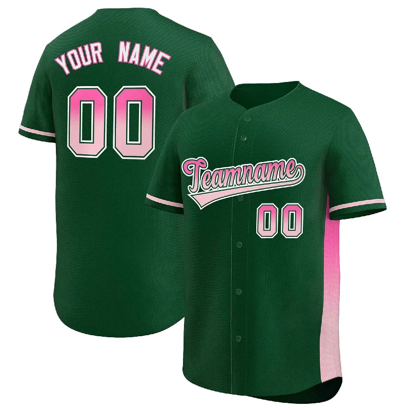 Baseball Jersey Gray-Custom Green Pink-Lt Pink Personalized Gradient Font And Side Design Authentic Baseball Jersey