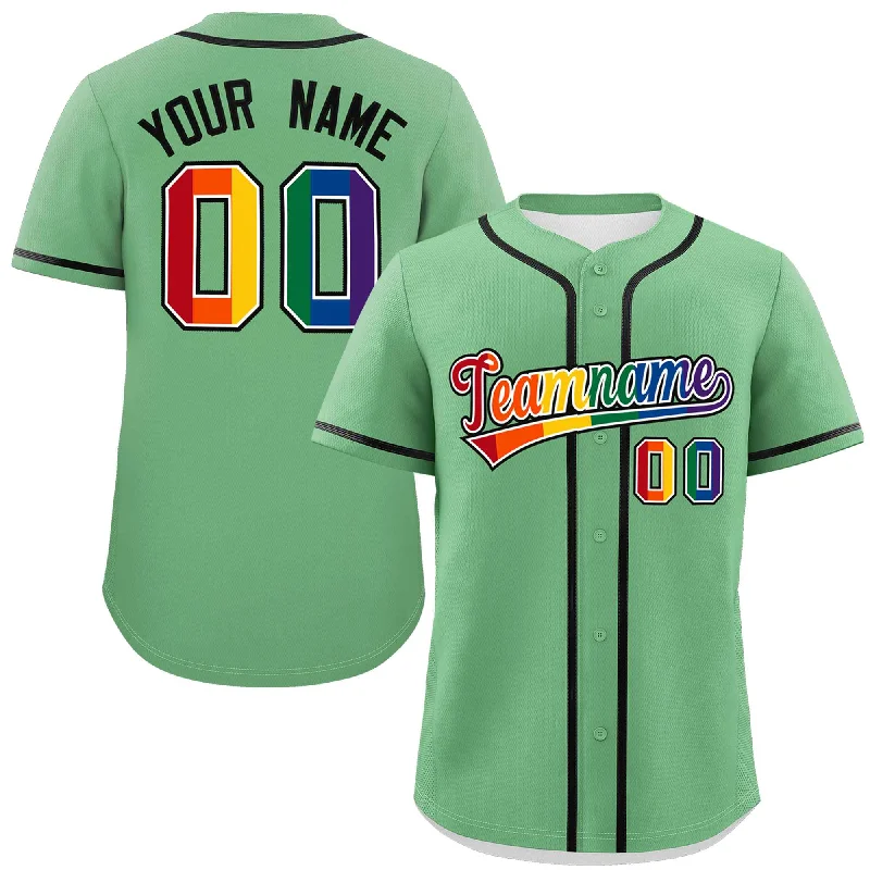 Baseball Jersey Home-Custom Light Green LGBT Rainbow For Pride Month Classic Style Authentic Baseball Jersey