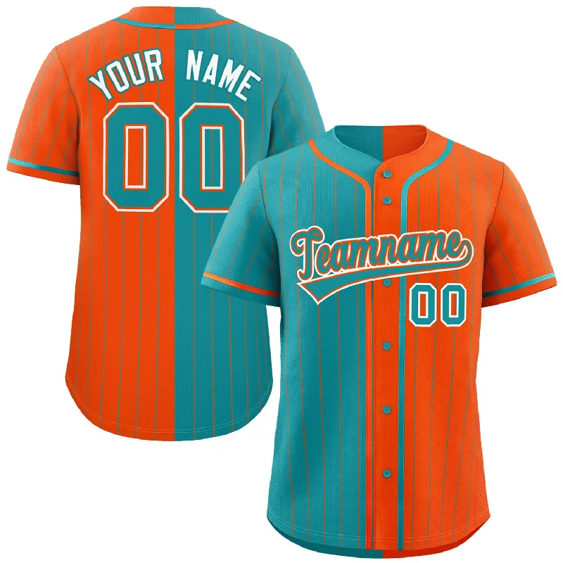 Baseball Jersey Streetwear-Custom Aqua Orange Two Tone Striped Fashion Authentic Baseball Jersey