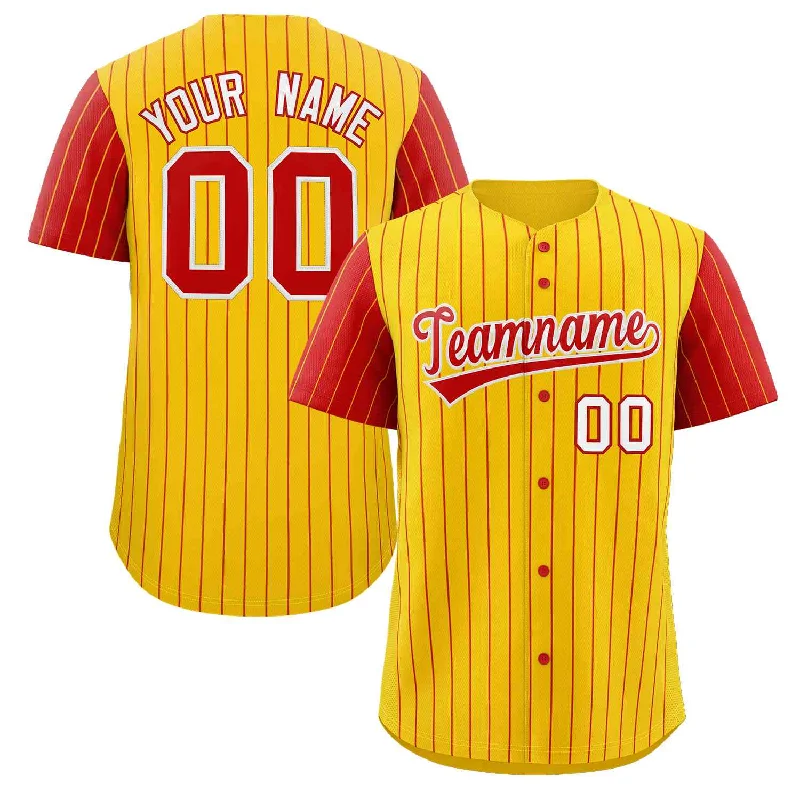 Baseball Jersey High Demand-Custom Gold Red-White Stripe Fashion Raglan Sleeves Authentic Baseball Jersey