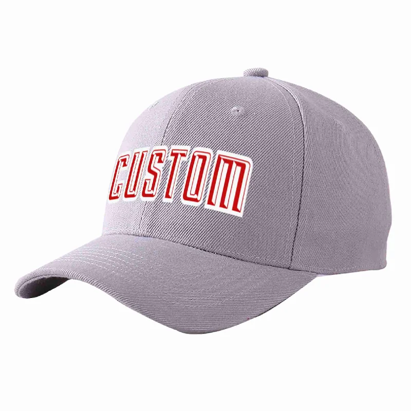 Baseball Cap Plaid-Custom Gray Red-White Curved Eaves Sport Baseball Cap Design for Men/Women/Youth