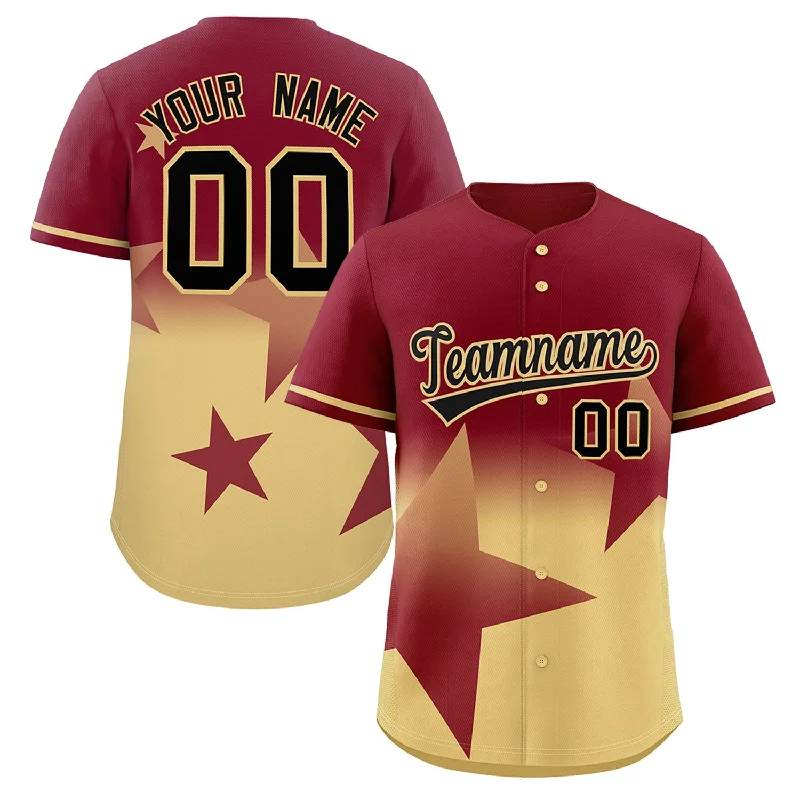 Baseball Jersey Street Style-Custom Crimson Khaki Gradient Star Graffiti Pattern Authentic Baseball Jersey