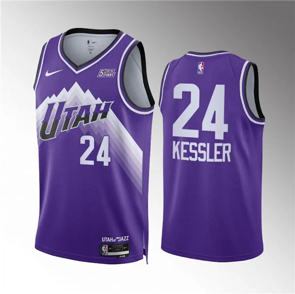 Basketball Jersey Tournament-Men's Utah Jazz #24 Walker Kessler Purple 2023/24 City Edition Stitched Basketball Basketball Jersey