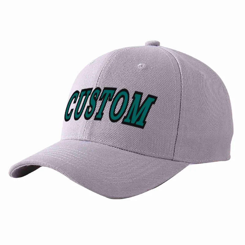 Baseball Cap Wool-Custom Gray Aqua-Black Curved Eaves Sport Baseball Cap Design for Men/Women/Youth