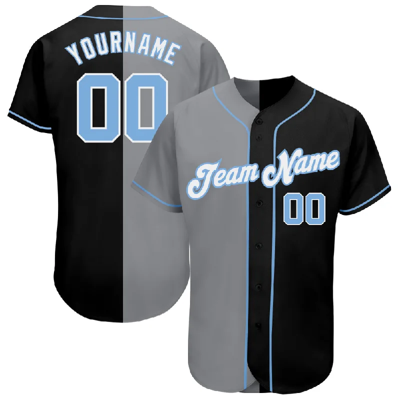 Baseball Jersey Best Seller-Custom Black Light Blue-Gray Authentic Split Fashion Baseball Jersey