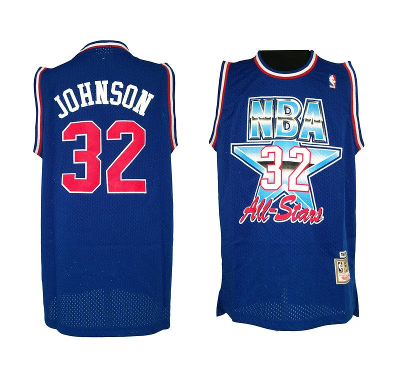 Basketball Jersey Eco-Friendly-All Star 32 Johnson Blue 1992 m&n Basketball Jerseys