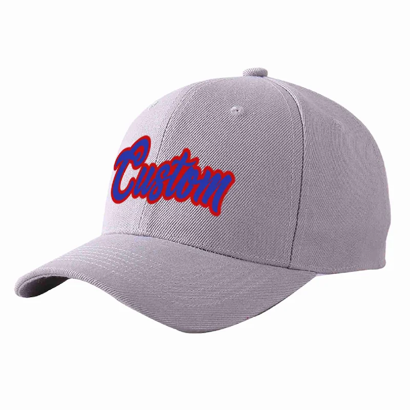 Baseball Cap College Team-Custom Gray Royal-Red Curved Eaves Sport Baseball Cap Design for Men/Women/Youth