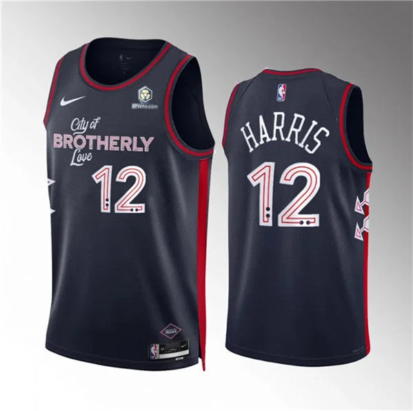 Basketball Jersey Practice-Men's Philadelphia 76ers #12 Tobias Harris Navy 2023/24 City Edition Stitched Basketball Jersey