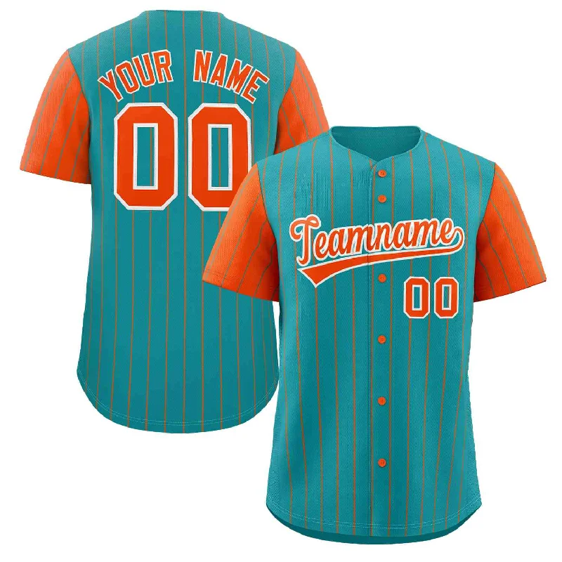 Baseball Jersey Oversized-Custom Aqua Orange-White Stripe Fashion Raglan Sleeves Authentic Baseball Jersey