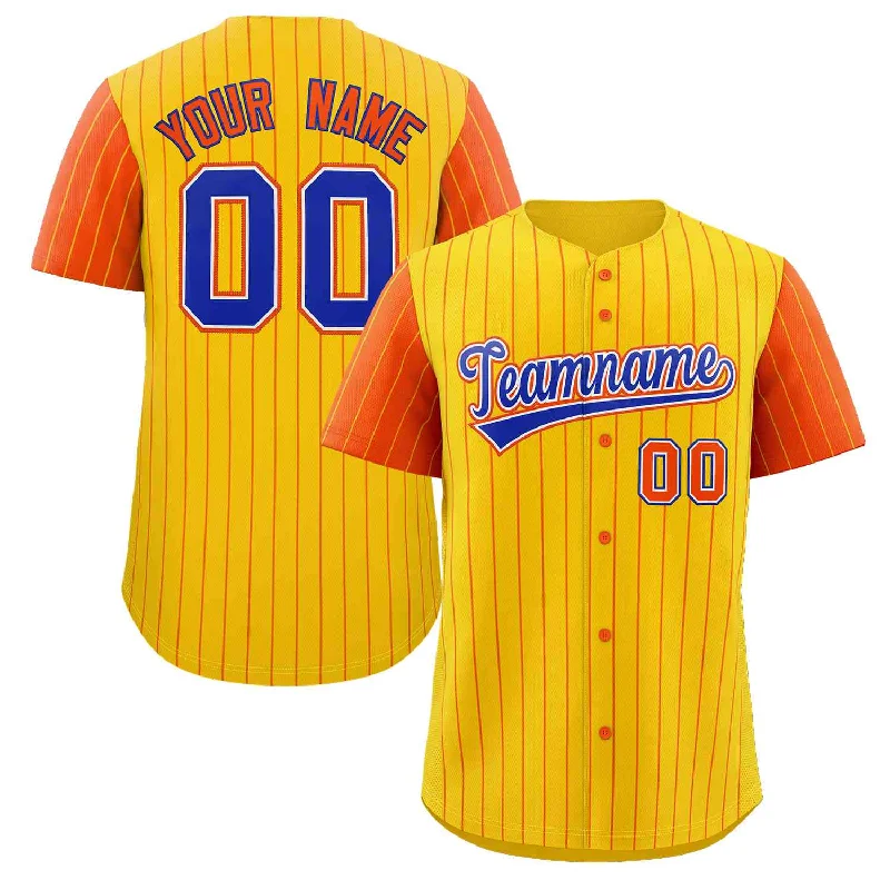 Baseball Jersey Abstract-Custom Gold Royal-White Stripe Fashion Raglan Sleeves Authentic Baseball Jersey