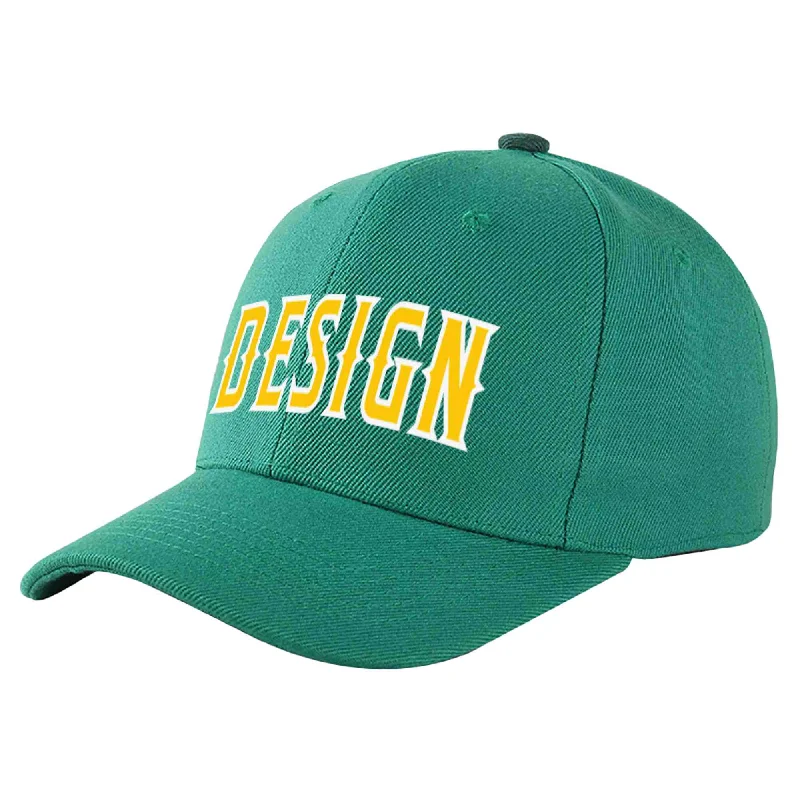 Baseball Cap Baseball Coach-Custom Light Green Gold-White Curved Eaves Sport Design Baseball Cap