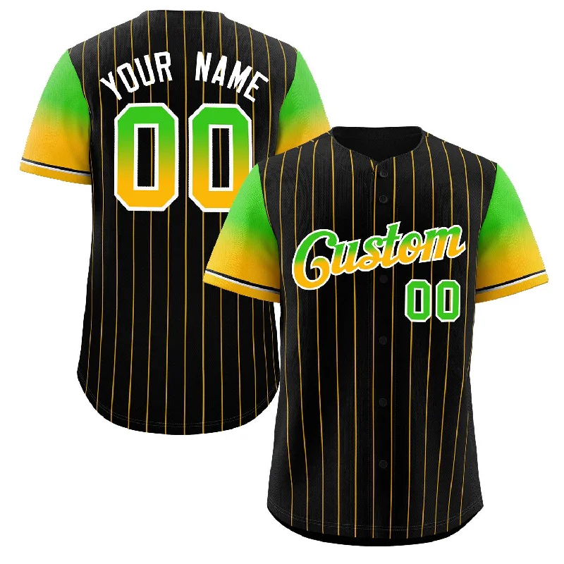 Baseball Jersey Personalized-Custom Black Neon Green Gold-White Stripe Font Gradient Fashion Authentic Baseball Jersey