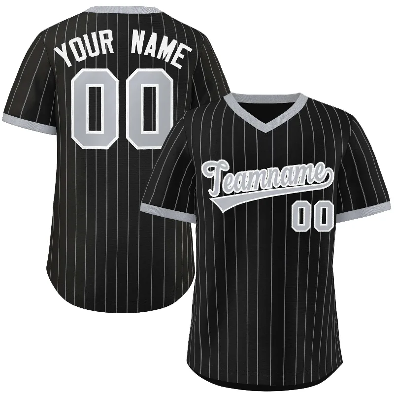 Baseball Jersey Navy-Custom Black Gray Stripe Fashion Authentic Pullover Baseball Jersey