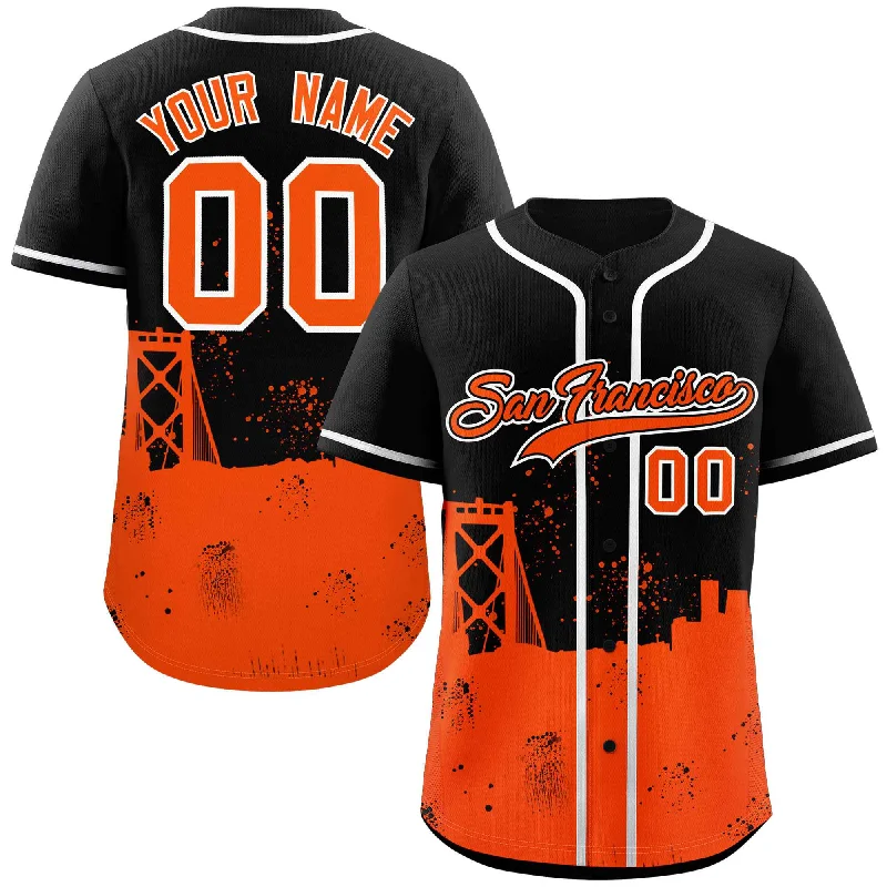 Baseball Jersey World Series-Custom Black Orange Personalized San Francisco City Nightscape Authentic Baseball Jersey