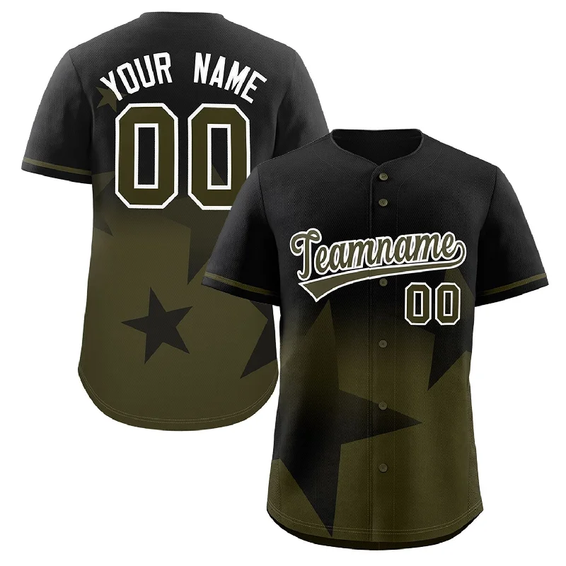 Baseball Jersey Women-Custom Black Olive Gradient Star Graffiti Pattern Authentic Baseball Jersey