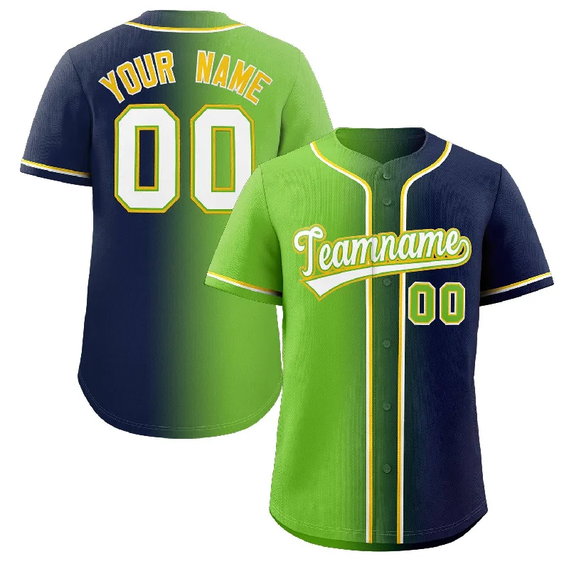 Baseball Jersey Hall of Fame-Custom Neon Green Navy-White Gradient Fashion Authentic Baseball Jersey