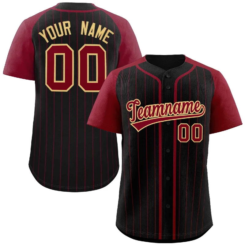 Baseball Jersey Graduation-Custom Black Crimson-Khaki Stripe Fashion Raglan Sleeves Authentic Baseball Jersey