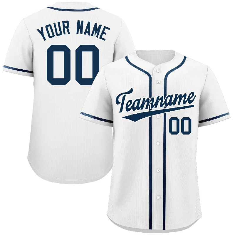 Baseball Jersey Bulk Order-Custom White Navy-White Classic Style Authentic Baseball Jersey