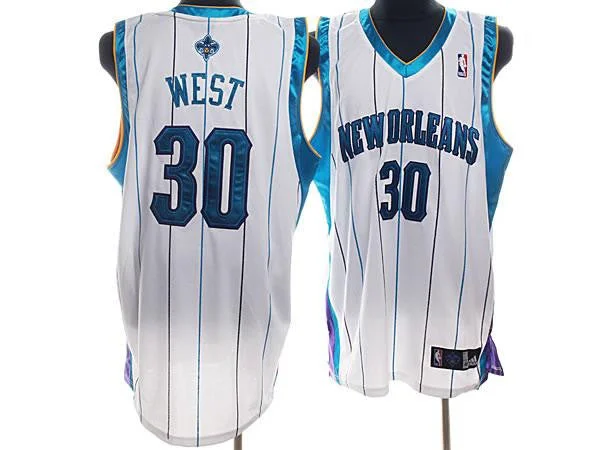 Basketball Jersey Practice-Hornets 30 West White Basketball Jerseys