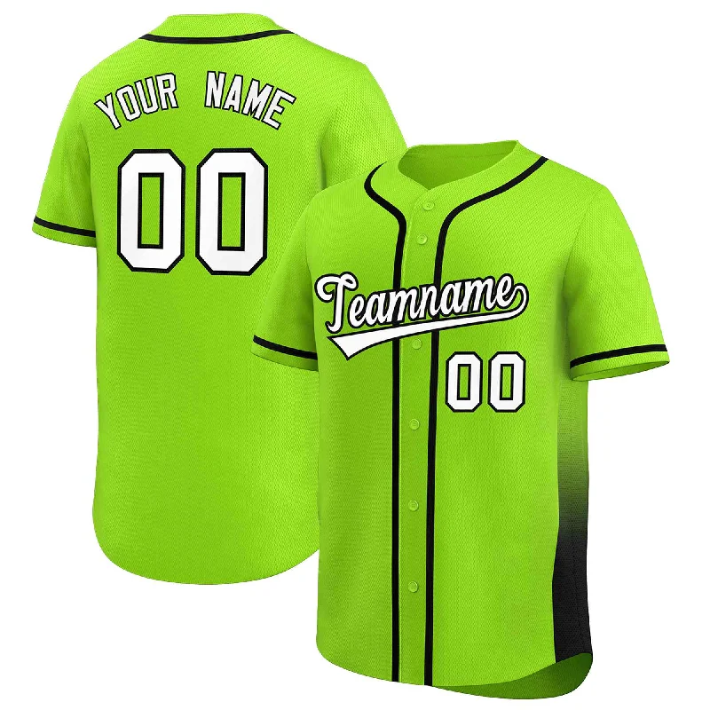 Baseball Jersey Embroidered-Custom Neon Green Black Personalized Gradient Side Design Authentic Baseball Jersey