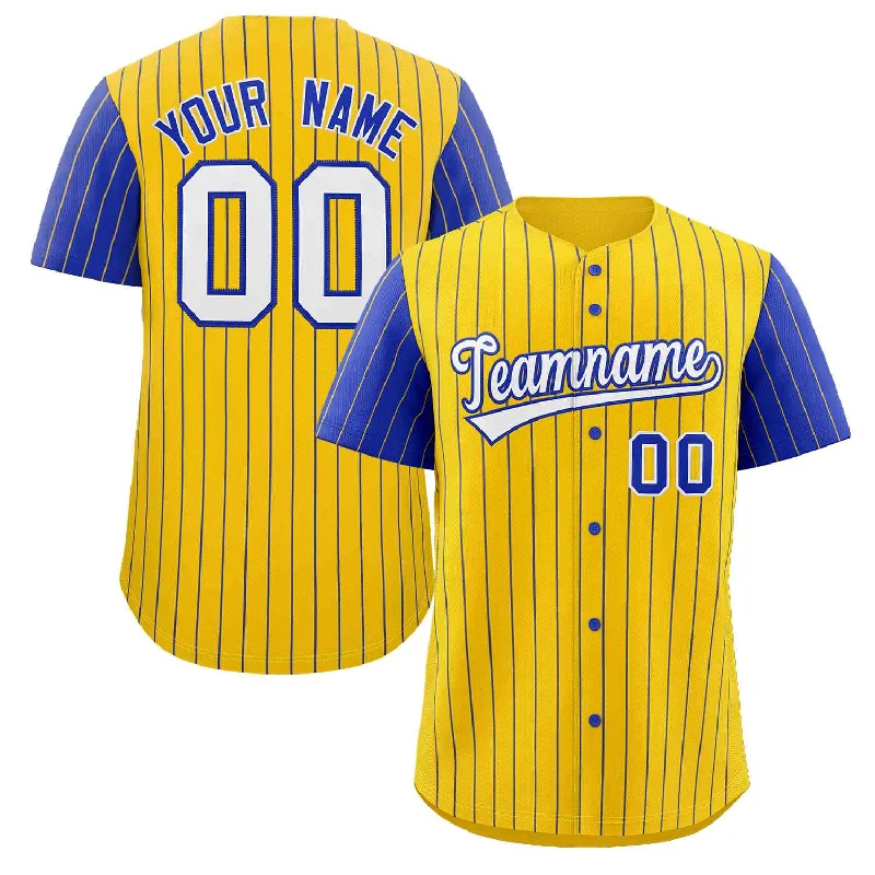 Baseball Jersey Anime-Custom Gold White-Royal Stripe Fashion Raglan Sleeves Authentic Baseball Jersey