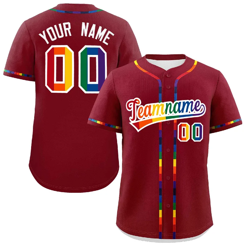 Baseball Jersey Sci-Fi-Custom Crimson LGBT Rainbow For Pride Month Classic Style Authentic Baseball Jersey