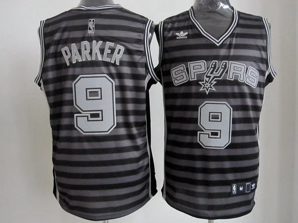 Basketball Jersey Stylish-Spurs 9 Parker Black Gride Grey Basketball Jerseys