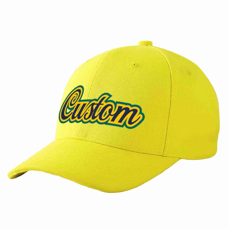 Baseball Cap Motivational-Custom Yellow Navy-Gold Curved Eaves Sport Baseball Cap Design for Men/Women/Youth