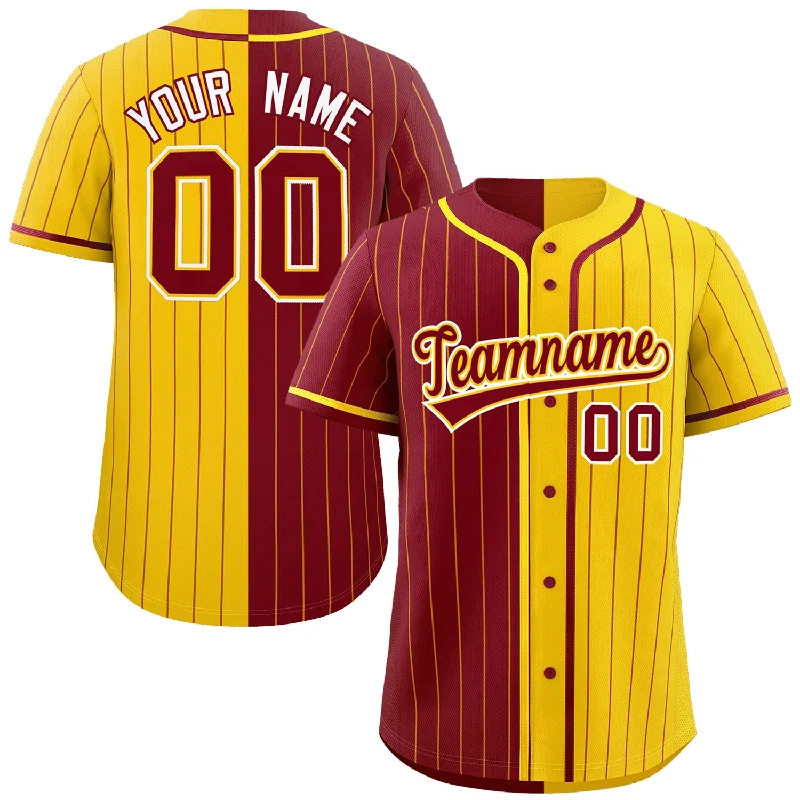 Baseball Jersey Ethical Fashion-Custom Crimson Gold Two Tone Striped Fashion Authentic Baseball Jersey