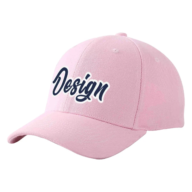 Baseball Cap Fitted-Custom Pink Navy-White Curved Eaves Sport Design Baseball Cap