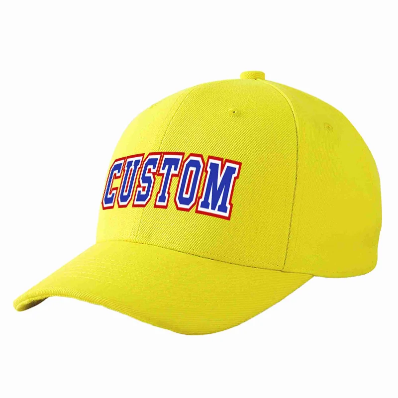 Baseball Cap Leather-Custom Yellow Royal-White Curved Eaves Sport Baseball Cap Design for Men/Women/Youth