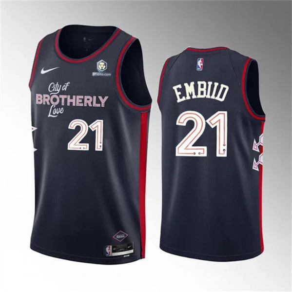 Basketball Jersey Top Rated-Men's Philadelphia 76ers #21 Joel Embiid Navy 2023/24 City Edition Stitched Basketball Basketball Jersey