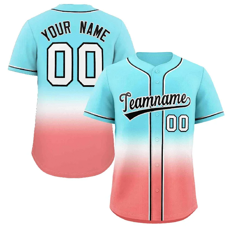 Baseball Jersey Black-Custom Aqua Light Red Black-White Gradient Fashion Authentic Baseball Jersey