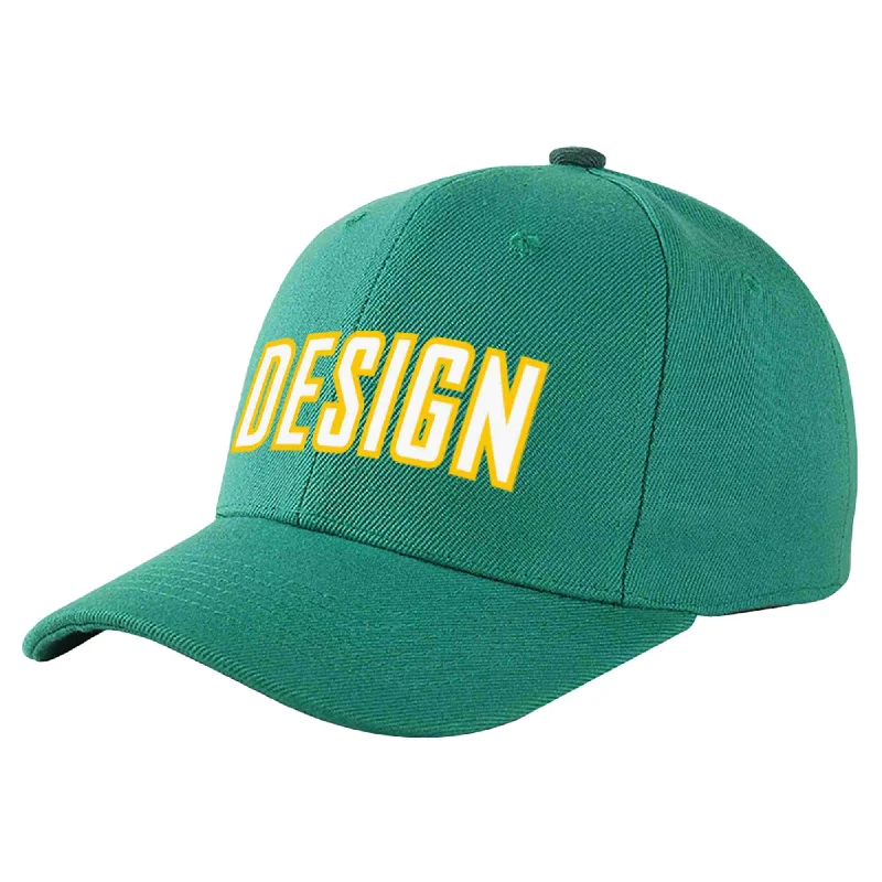 Baseball Cap Monogram-Custom Light Green White-Gold Curved Eaves Sport Design Baseball Cap