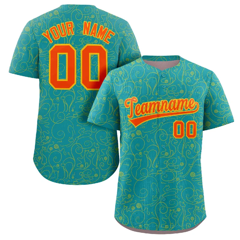 Baseball Jersey Trendy-Custom Aqua Gold Line Art Graffiti Pattern Design Authentic Baseball Jersey