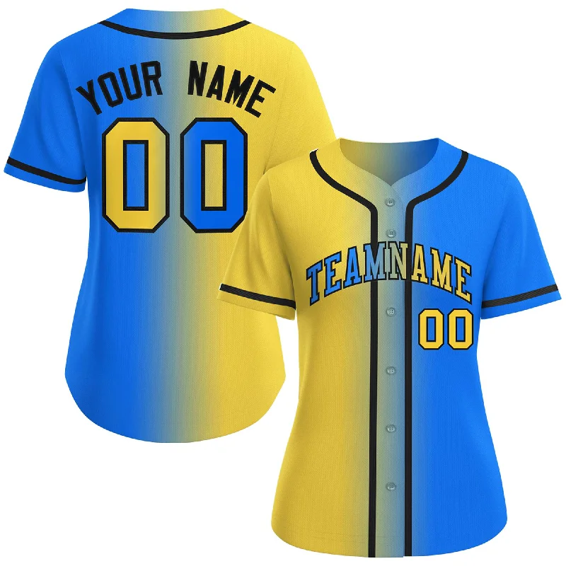 Baseball Jersey Black Friday-Custom Gold Light Blue-Black Gradient Fashion Baseball Jersey For Women