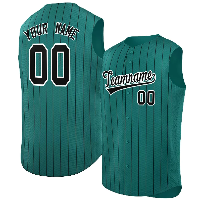 Baseball Jersey Gym-Custom Aqua Black-White Sleeveless Stripe Fashion Baseball Jersey