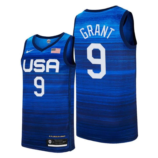 Basketball Jersey Recycled Fabric-Men's USA Basketball #9 Jerami Grant 2021 Blue Tokyo Olympics Stitched Away Basketball Jersey