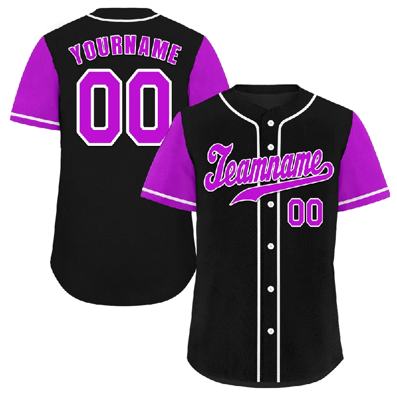 Baseball Jersey Bulk Order-Custom Black Purple Raglan Sleeves Purple Authentic Baseball Jersey