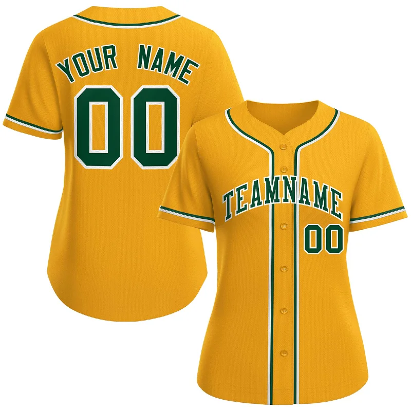 Baseball Jersey Baseball Team-Custom Gold Green-White Classic Style Baseball Jersey For Women