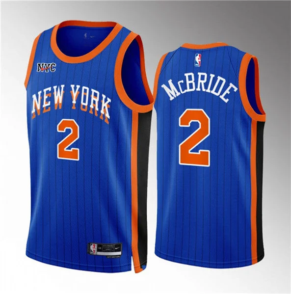 Basketball Jersey Number-Men's New York Knicks #2 Miles McBride Blue 2023/24 City Edition Stitched Basketball Basketball Jersey