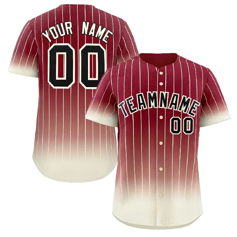 Baseball Jersey Baseball Player-Custom Crimson Cream-Black Gradient Stripe Fashion Authentic Baseball Jersey