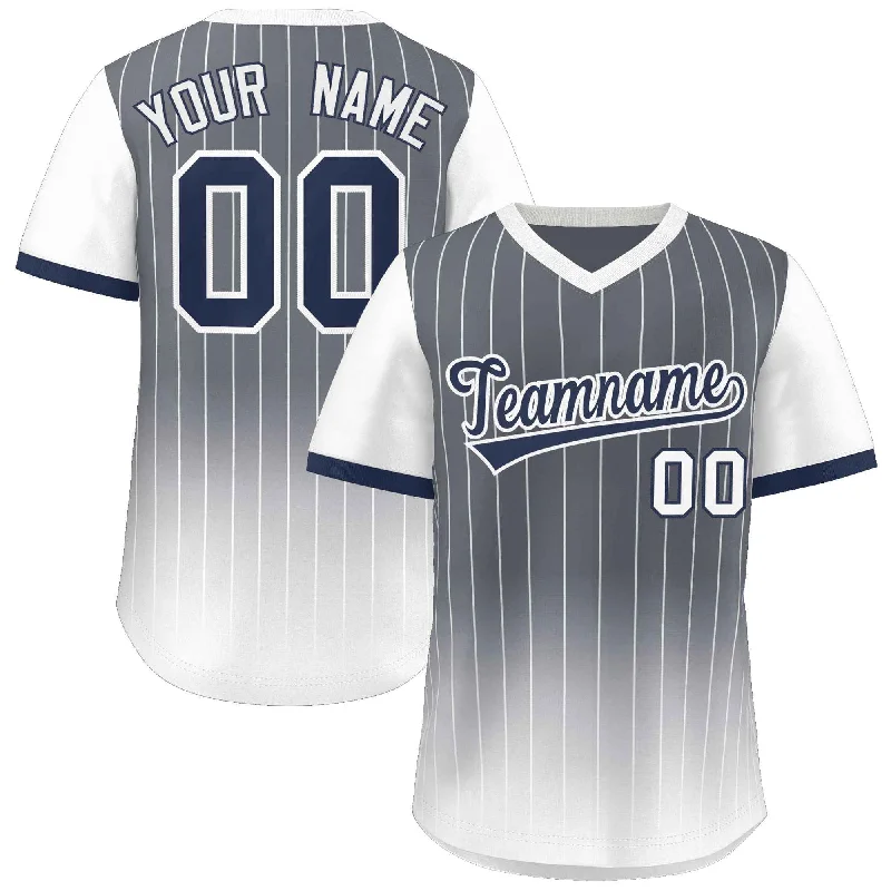 Baseball Jersey Urban-Custom Dark Gray White-Navy Gradient Fashion Authentic Pullover Pinstripe Baseball Jersey