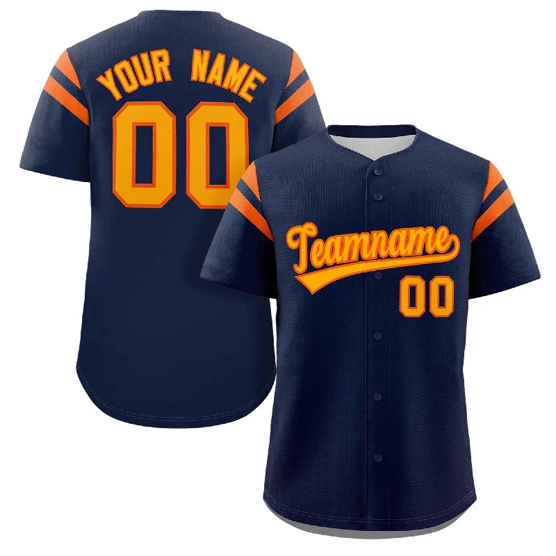 Baseball Jersey Training-Custom Navy Yellow-Orange Classic Style Personalized Full Button Authentic Baseball Jersey