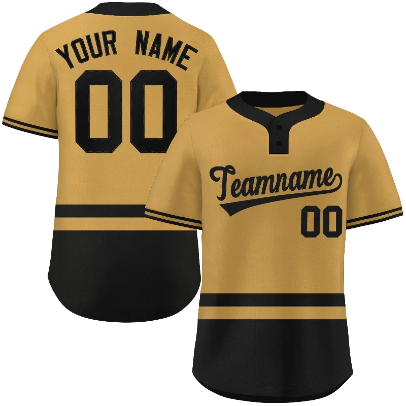 Baseball Jersey Moisture-Wicking-Custom Gold Black Color Block Personalized Authentic Two-Button Baseball Jersey