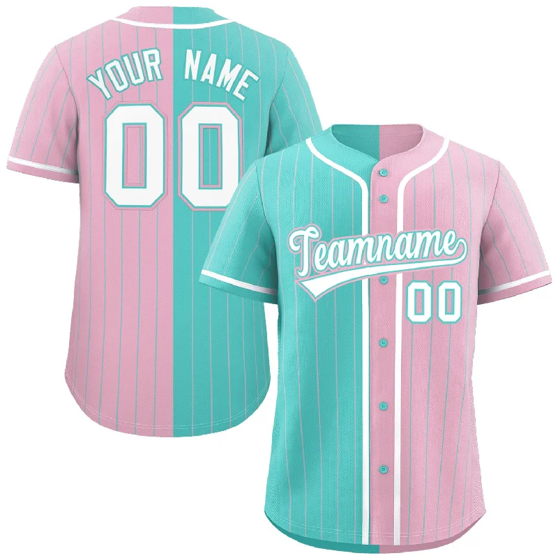 Baseball Jersey Polyester-Custom Aqua Light Pink Two Tone Striped Fashion Authentic Baseball Jersey